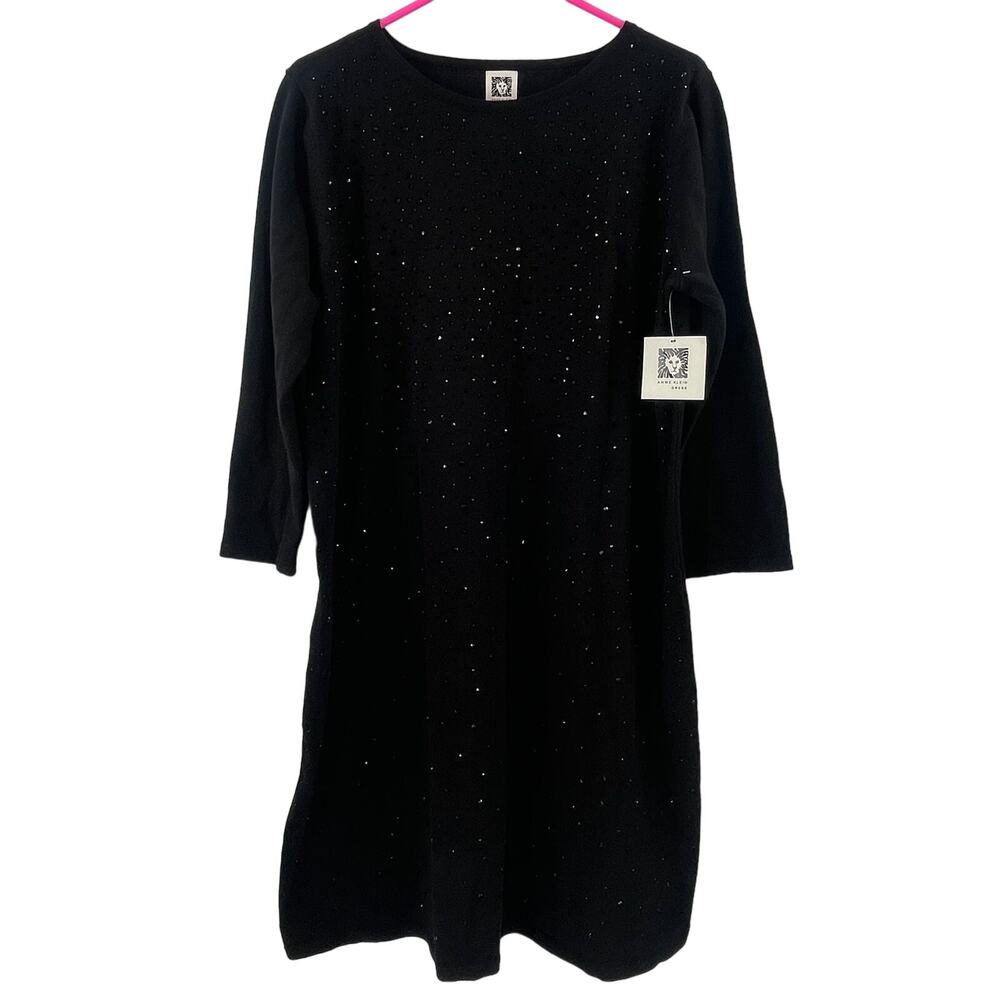 ANNE KLEIN Dress Size Extra Large Black Sweater Sequin Holiday Long Sleeve NWT